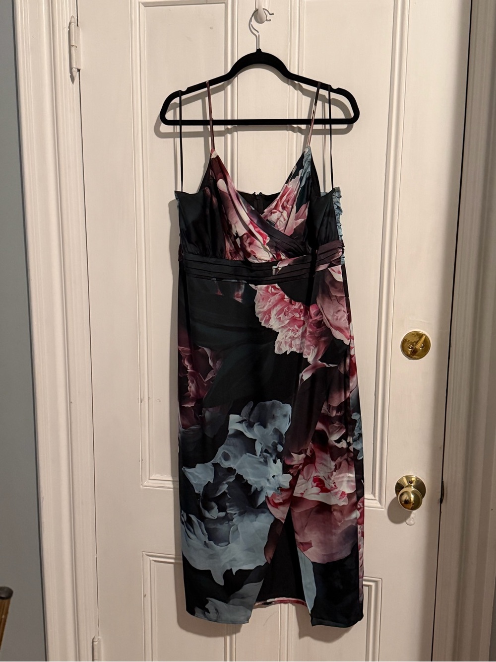 Express Black Midi Slip Dress with Pink Floral Print